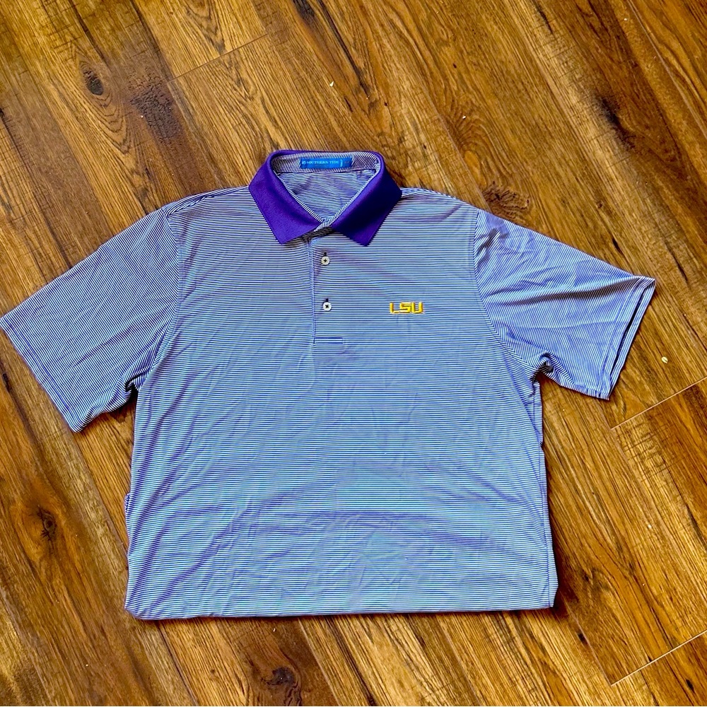 Men’s Southern Tide LSU striped polo.